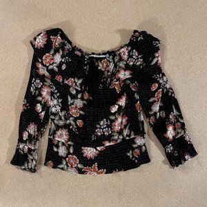 Floral American Rag Off Shoulder Ruffle Trim Top